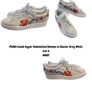 NWOT PUMA Suede Hyper Embelished Womens in Glacier Grey White